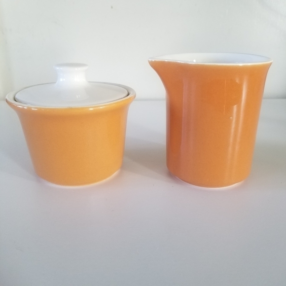 Vintage | MCM Orange Lidded Sugar & Creamer Set - Picture 1 of 8